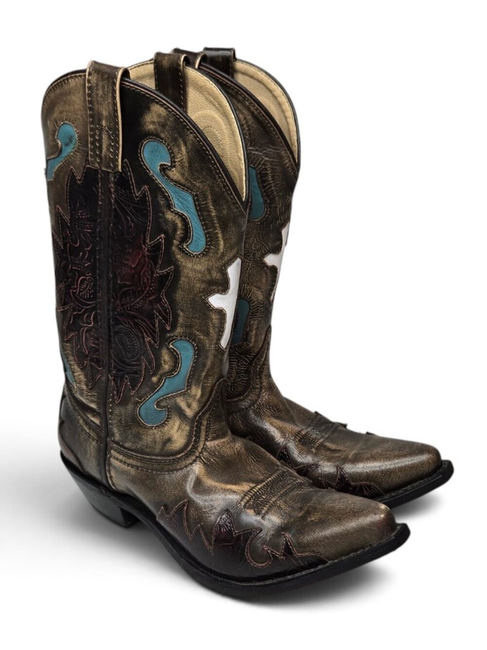 Smoky Mountain Cowboy Flame Boots Unisex Pointy Toe Western Crosses M 6.5 W 8.5W